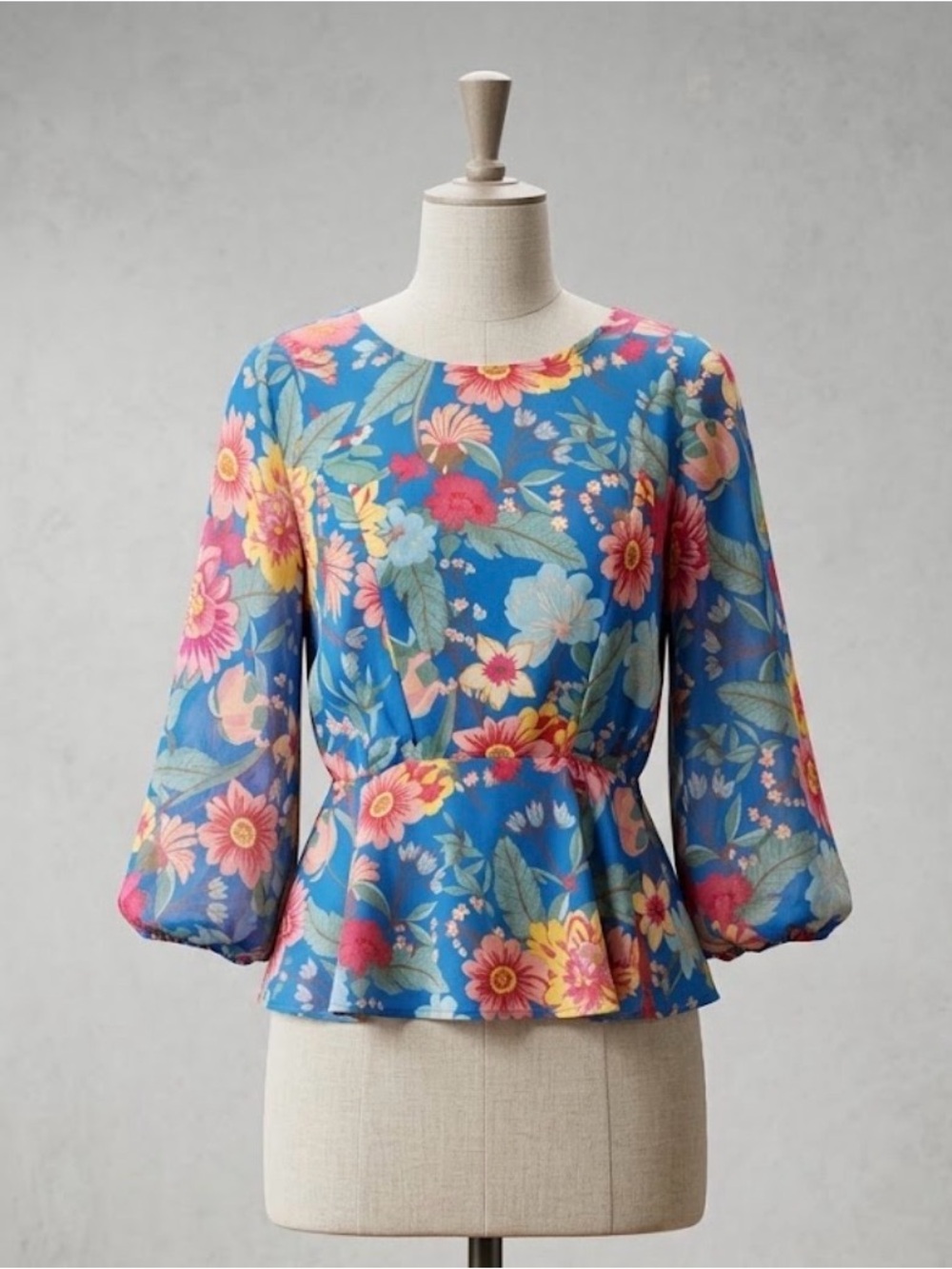 Floral Blouse - Blue Pink Multicolor